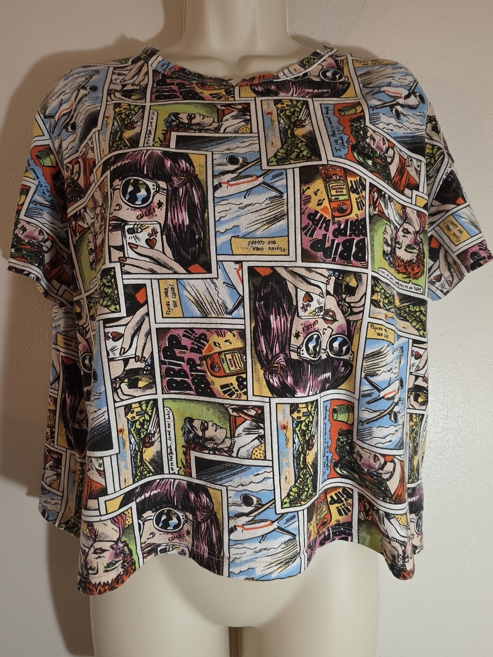Zara Comic Panel Boxy Crop Top - Multicolor